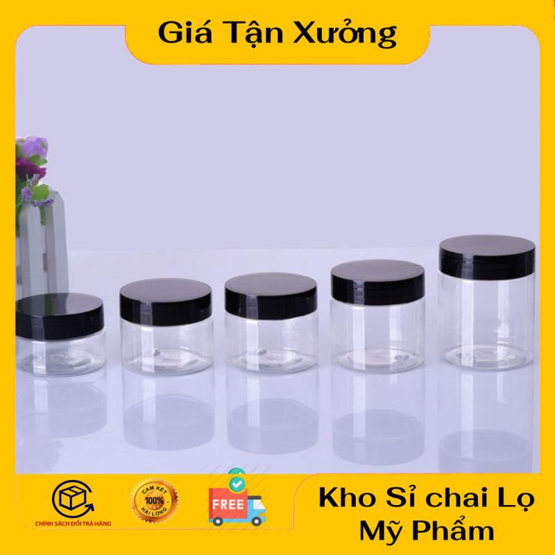 Hủ Đựng Kem ❤ TRÙM SỈ ❤ Hũ nhựa pet Trong Nắp Đen 50g 100g 200g 250g 500g đựng mỹ phẩm, thực phẩm, đồ khô, ngũ cốc