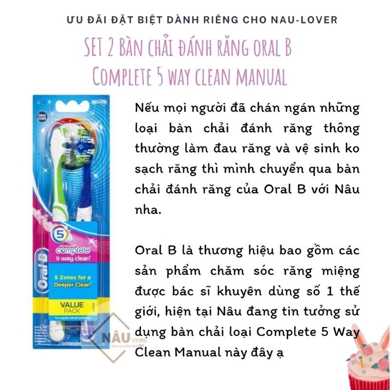 (Bill Úc) SET 2 BÀN CHẢI ĐÁNH RĂNG ORAL B COMPLETE 5 WAY MANUAL