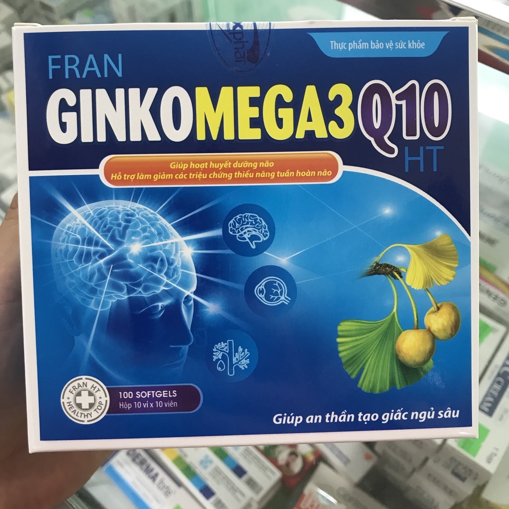 Viên uống Ginkomega3 Q10 giúp bổ não, sáng mắt an thần tạo giấc ngủ sâu (Hộp 100 viên)