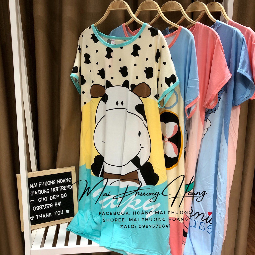 Váy Ngủ Hoạt Hình Cotton Họa Tiết Dễ Thương Cute hàng Quảng Châu Form rộng | BigBuy360 - bigbuy360.vn