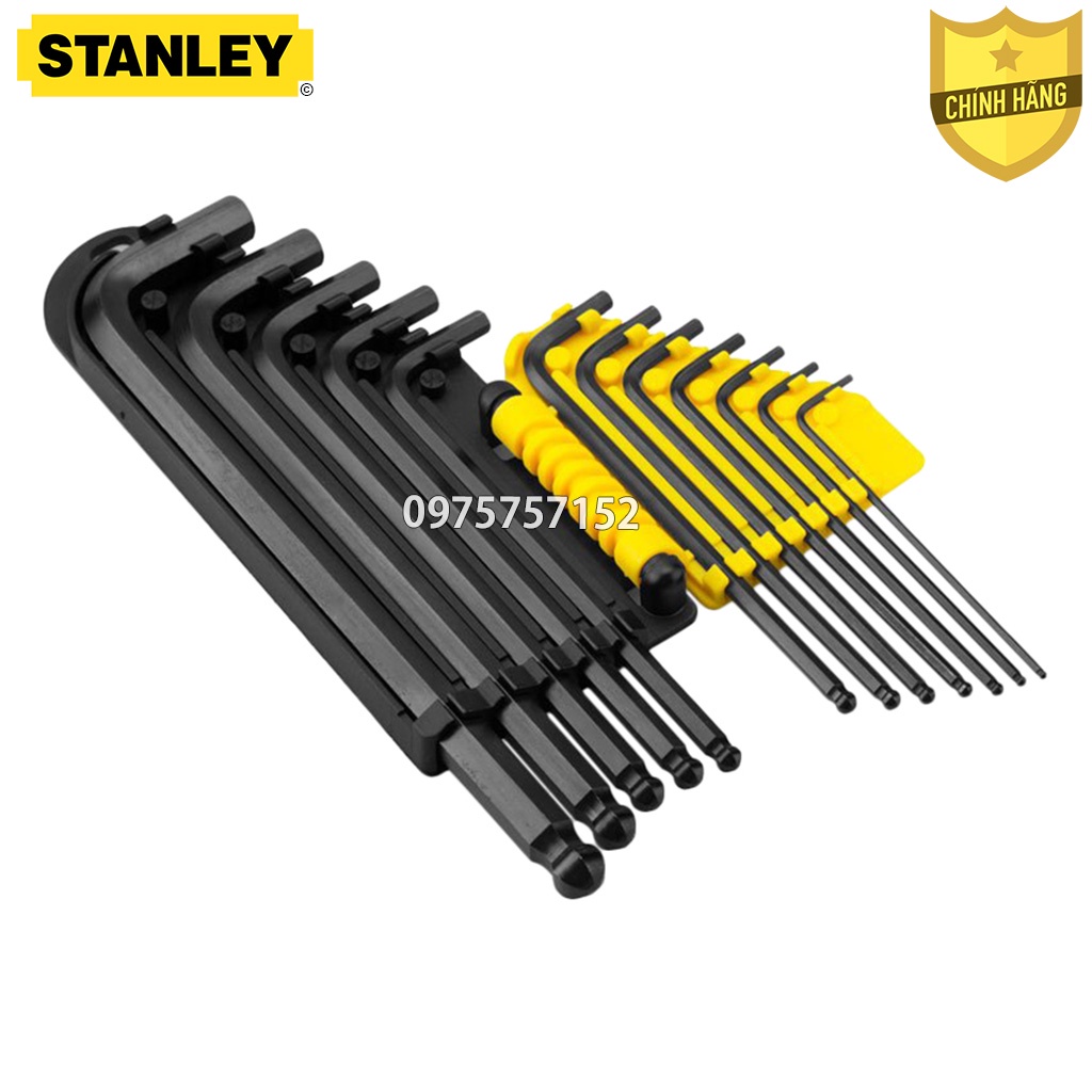 Bộ lục giác bi hệ inch 12 chi tiết chính hãng STANLEY 69-257 1/16&quot; 3/8&quot; bộ khóa lục giác đầu bi thân dài thép siêu cứng