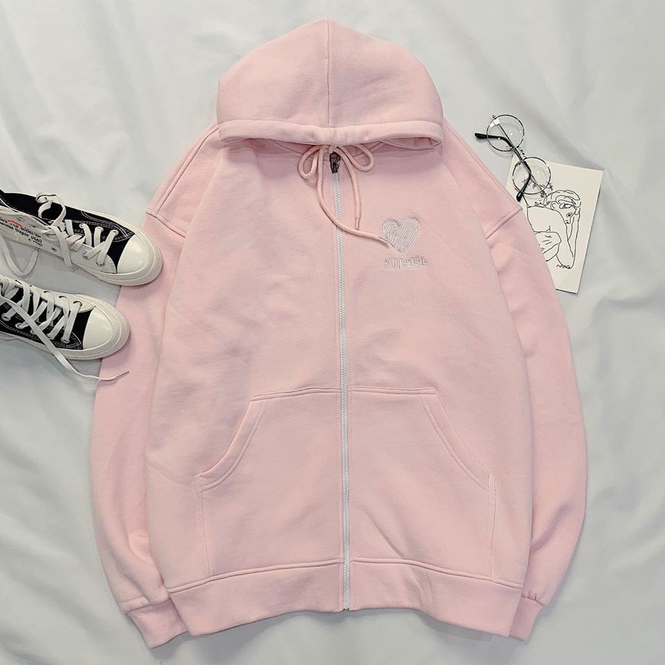 Áo Khoác Hoodie 𝑭𝑹𝑬𝑬𝑺𝑯𝑰𝑷 Áo Khoác Nỉ Thun Form Rộng Thêu Tim Khóa Kéo Unisex Dành Cho Nam Và Nữ