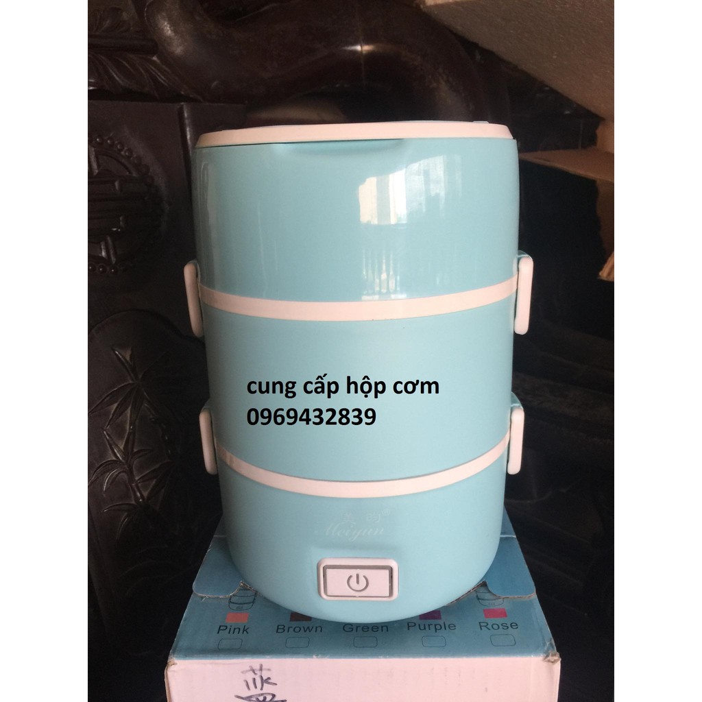 Hộp cơm hâm nóng cắm điện đa năng 3 tầng Inox Meiyun Tặng Bộ Thìa Đũa Inox