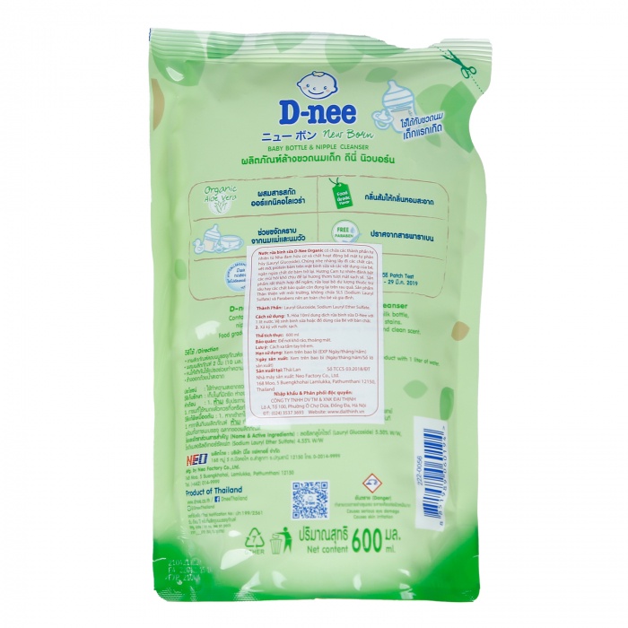 Nước rửa bình sữa, rửa hoa quả Dnee Organic an toàn cho bé túi 600ml