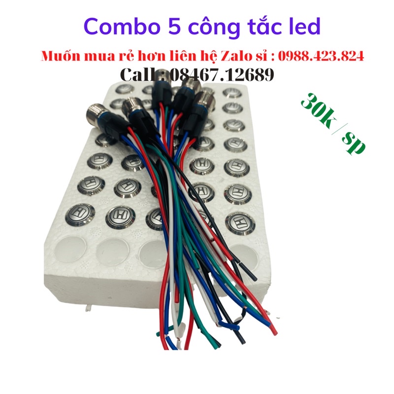 [ Sỉ 30K ] Combo 5 công tắc led logo Honda chất lượng cao tặng jack kết nối