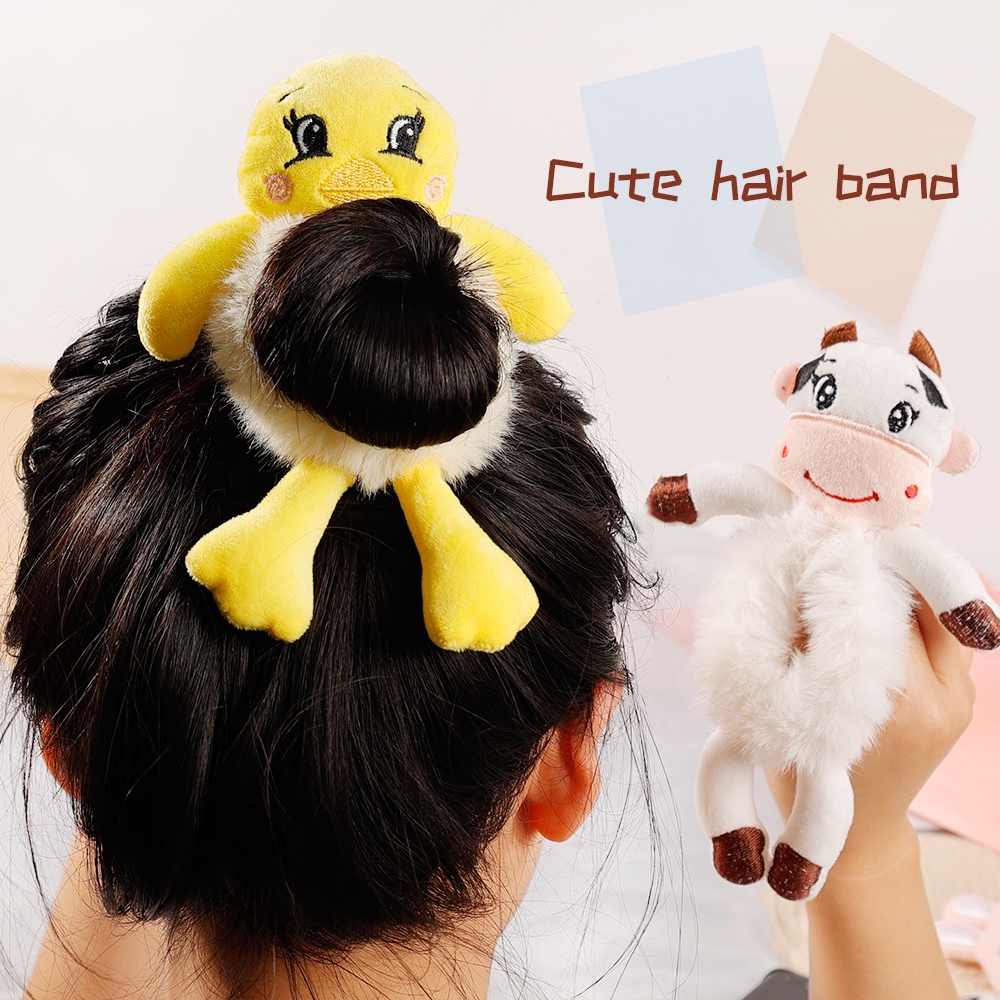 Dây Buộc Tóc Cao Su Co Giãn Bọc Vải Lông Hình Động Vật Hoạt Hình Dễ Thương Cho Nữ