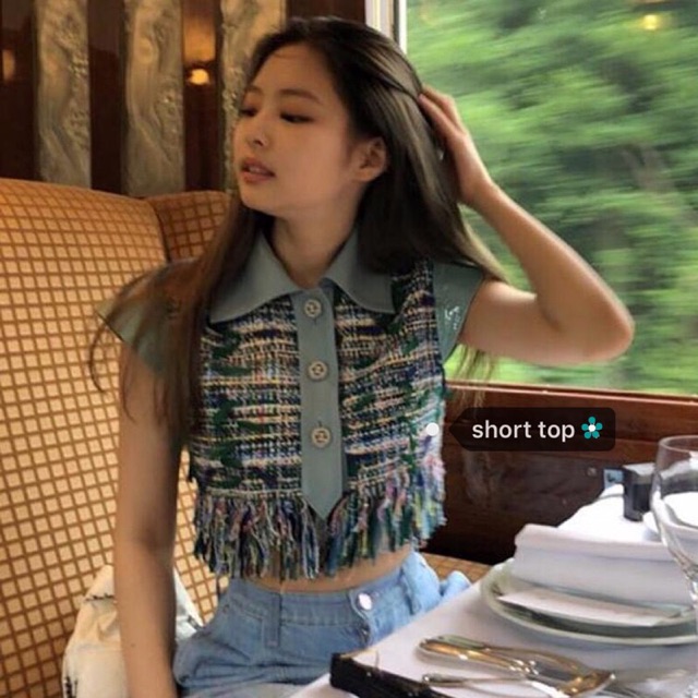 Áo sơ mi cộc tay Croptop Jennie Blackpink tua rua phối màu Ulzzang siêu đẹp siêu độc ❤️
