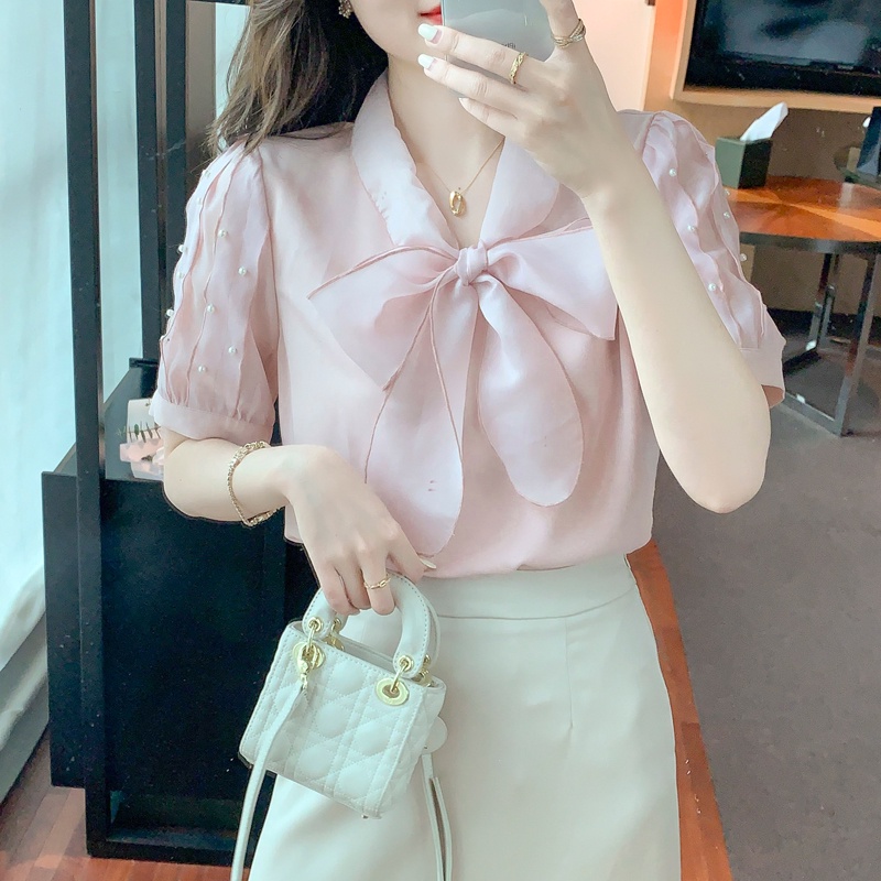 Áo Chiffon Nữ Tay Dài Phối Nơ Thời Trang