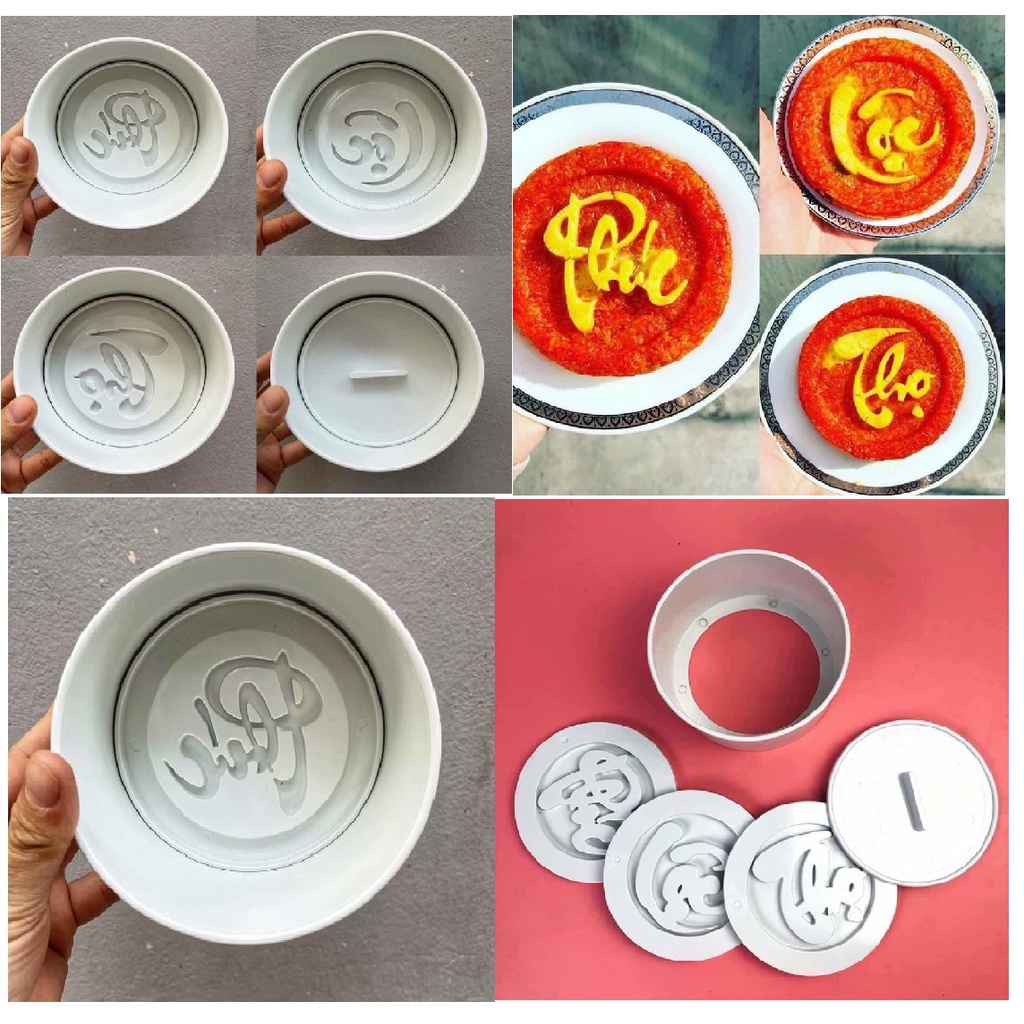 Bộ Khuôn Làm Xôi Đế Dời 5 Chi Tiết Phúc Lộc Thọ Chất Liệu Nhựa Cao Cấp Chịu Lực Lớn