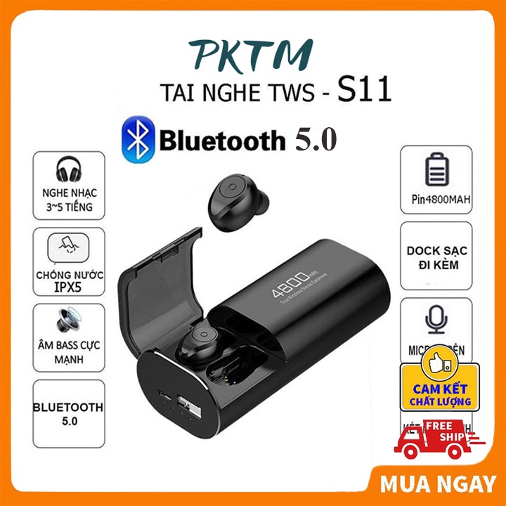 Tai Nghe, Tai Nghe bluetooth 5.1 Kiêm Sạc Dự Phòng TWS-S11 Chất Lượng Cao, Chống Nước IPX5, Chống ồn, bảo hành 12 tháng.