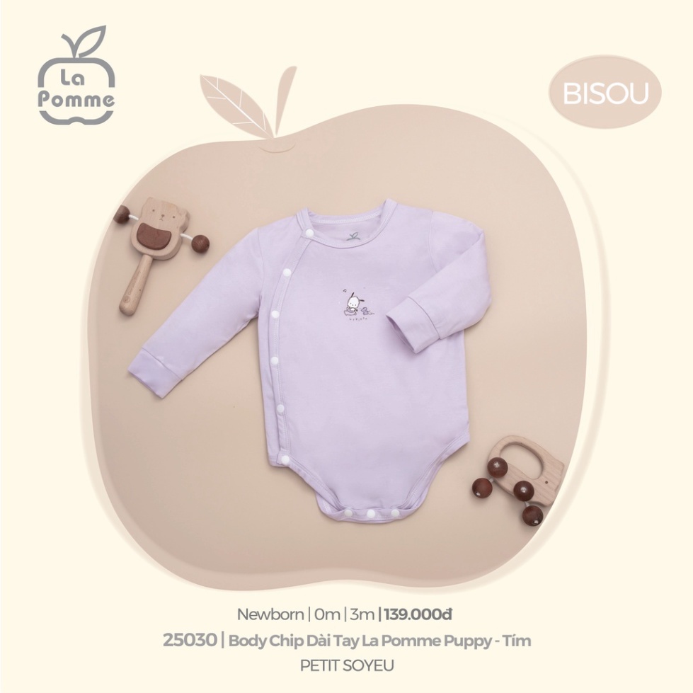 Bodychip sơ sinh dài tay hãng La Pomme - Bộ sưu tập Bisou 2022  (Mã 25030)