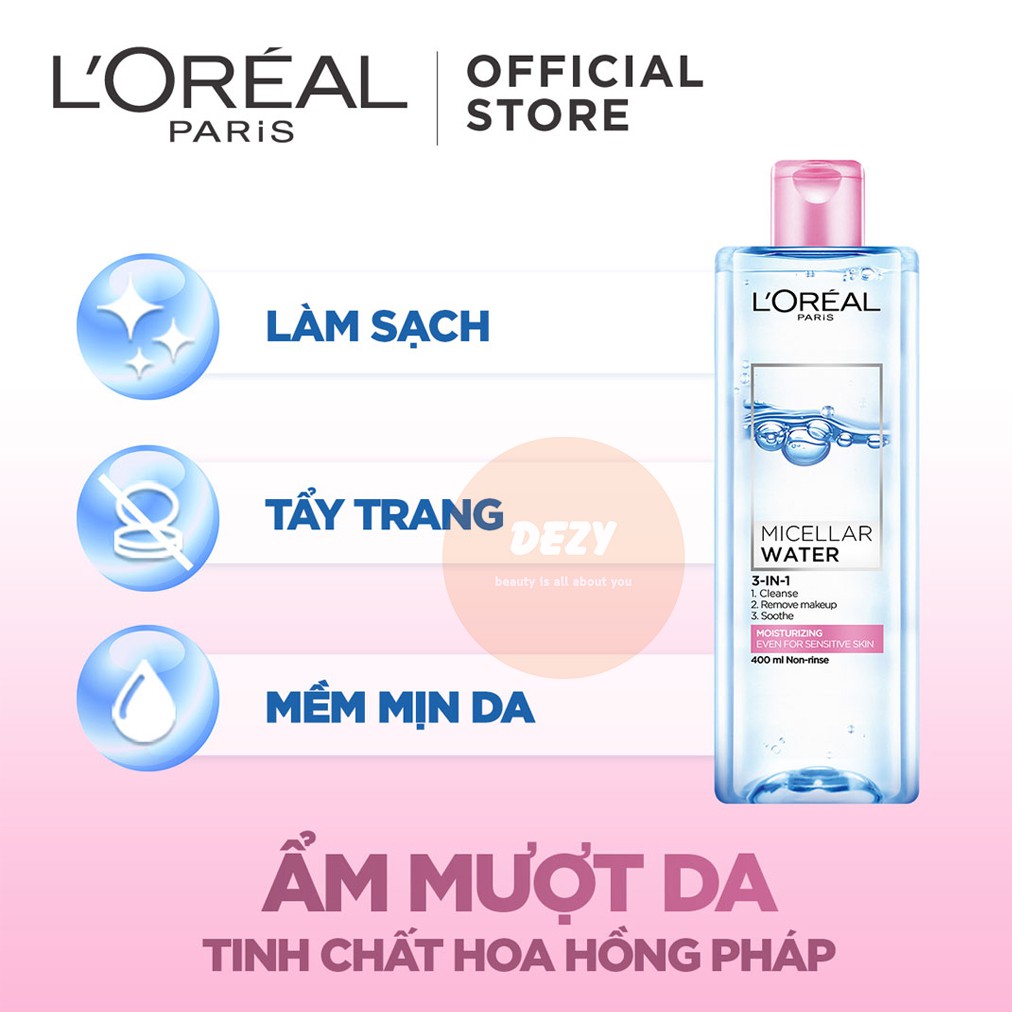 Nước Tẩy Trang Loreal 95ml Micellar Water - L oreal CHÍNH HÃNG Cleanser L oréal Paris Chăm Sóc Da Skincare Lo real Dezy