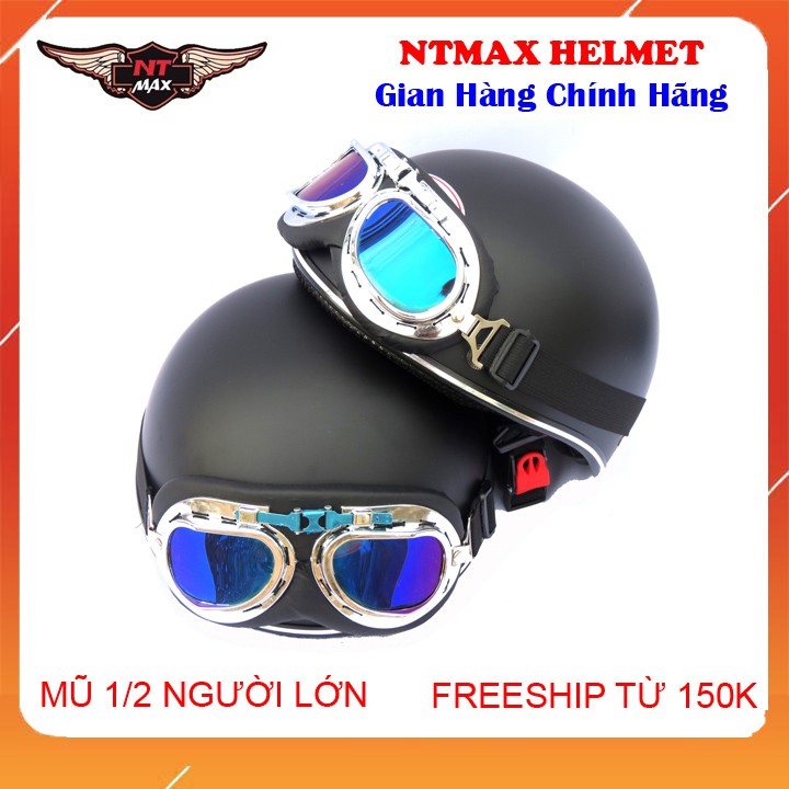 [Mã LT20 giảm 20K đơn 150K] Mũ bảo hiểm 1/2 NTMAX Trơn ( nhiều màu) + kính phi công hoặc kính uv400