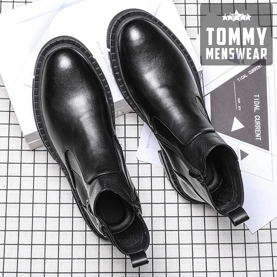 Giày Bốt Nam Cổ Cao Da Bò Boy Phố Đẹp Cao Cấp TOMMY Giày Da Nam Trẻ Trung Khóa Kéo Hiện Đại GNK158