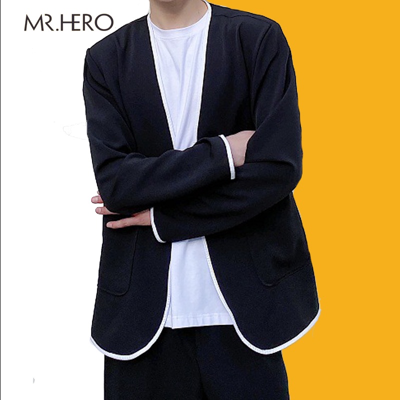 Áo Blazer Nam Dài Tay Form Dáng Rộng Phối Viến Trắng Không Cổ  MrHero Thời Trang Phong Cách Hàn Quốc BZ13 M.RO