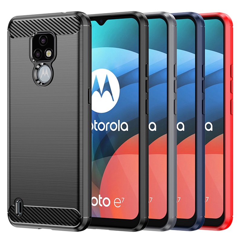 Motorola Moto E7 E7i Power E6 Plus E6 Chơi Giáp Chống Sốc Sợi Carbon Lai Bàn Chải TPU
