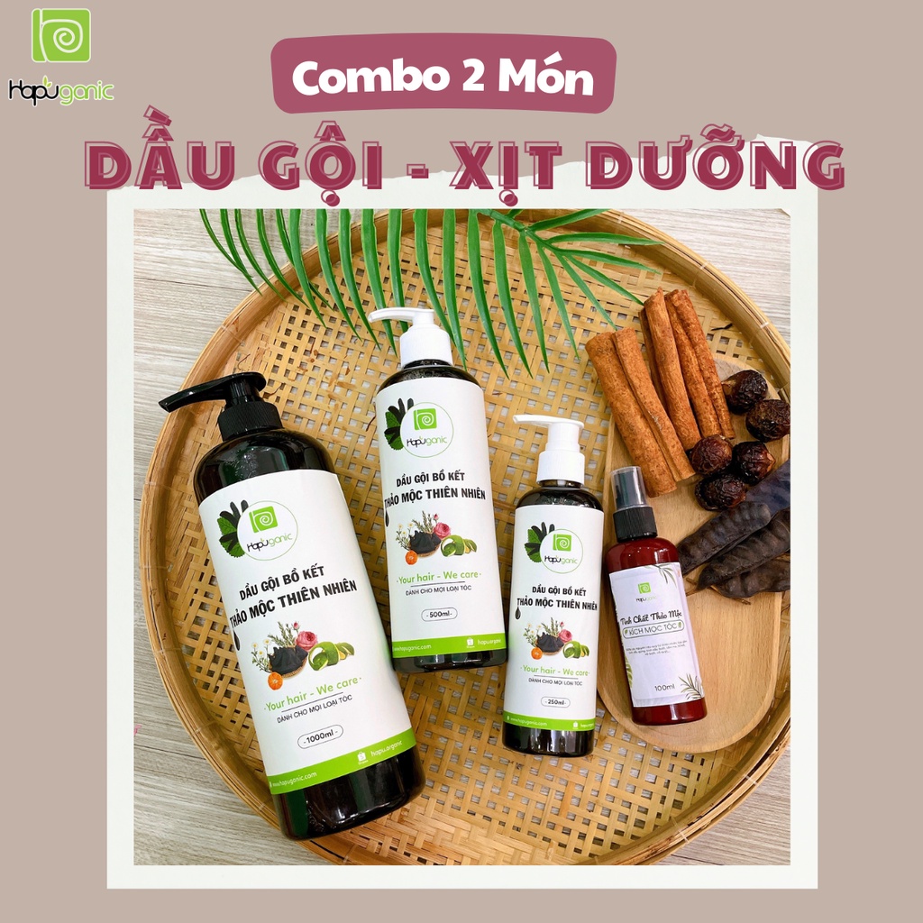 Combo Dầu Gội Bồ Kết - Tinh Chất mọc tóc HaPu Organic giảm rụng