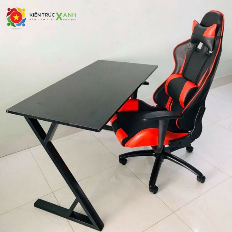 Bàn làm việc chữ Z (R60xD120xC35cm) ngồi cùng ghế gaming hiện đại mặt gỗ MDF đen siêu sang