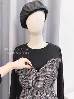 SALE OFF Váy dạ kẻ thắt eo TTNX