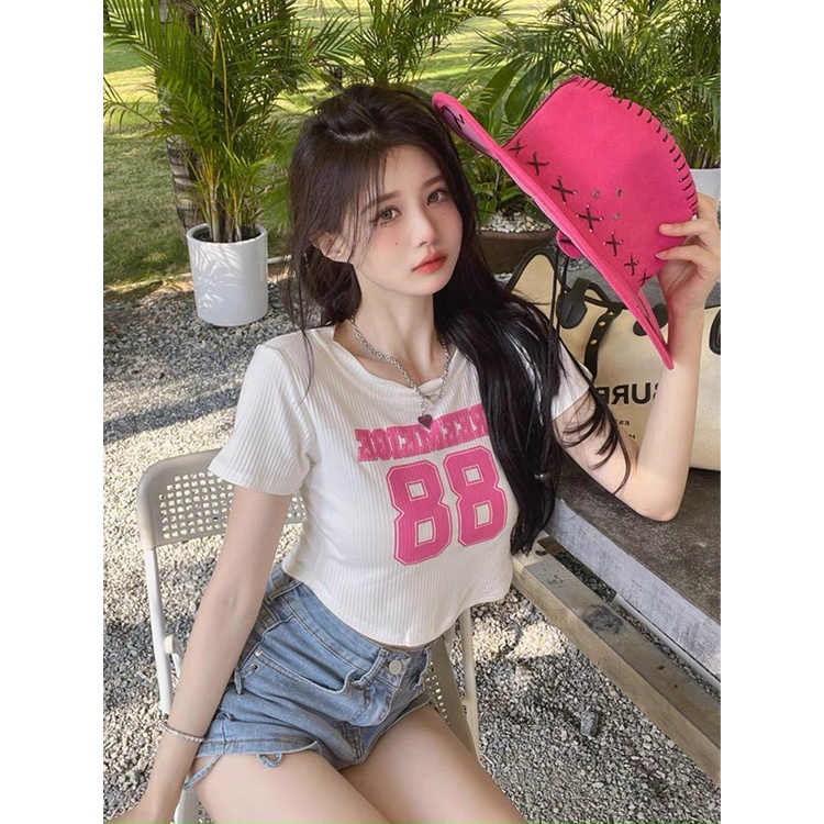 áo croptop tay ngắn chất thun gân in số 88 cute na