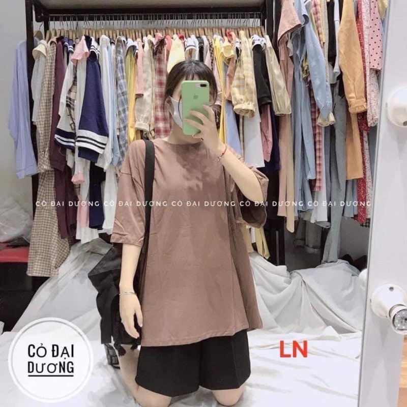 Bộ đùi nữ trơn BIGOMALL - Sét áo phông trơn kèm quần đùi đen