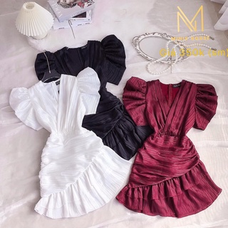 đầm đuôi cá cổ đắp chéo tay phồng