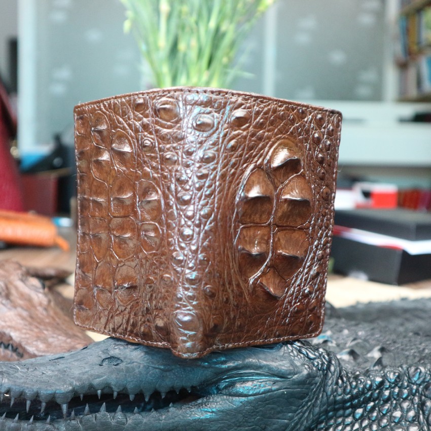 Ví nam đứng cá sấu thật cao cấp Konavis làm từ phần gù đầu cá sấu màu nâu sang chảnh - CB01-02G