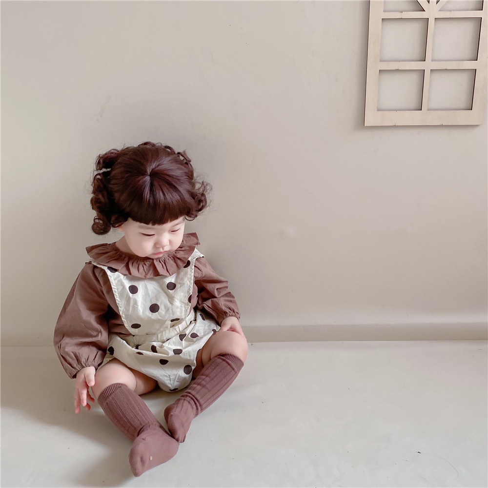 Bộ Váy Yếm Sơ Mi Tặng Kèm Mũ Chấm Bi Cho Bé Gái 5-15kg