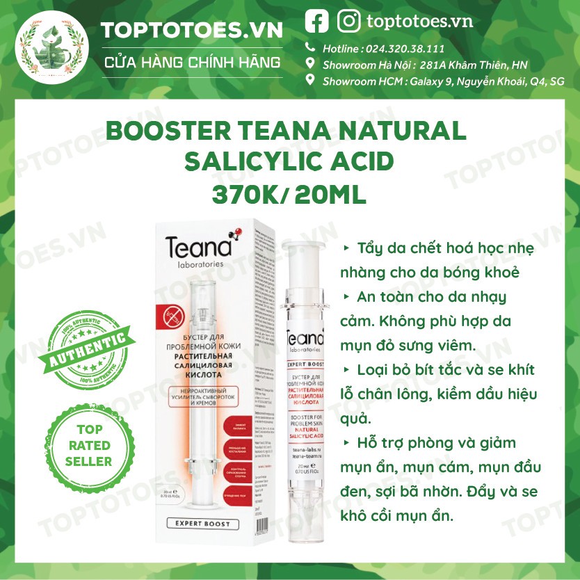 Booster Teana Natural Salicylic Acid làm sạch sâu lỗ chân lông, se cồi, ngừa và giảm mụn, cải thiện tone da