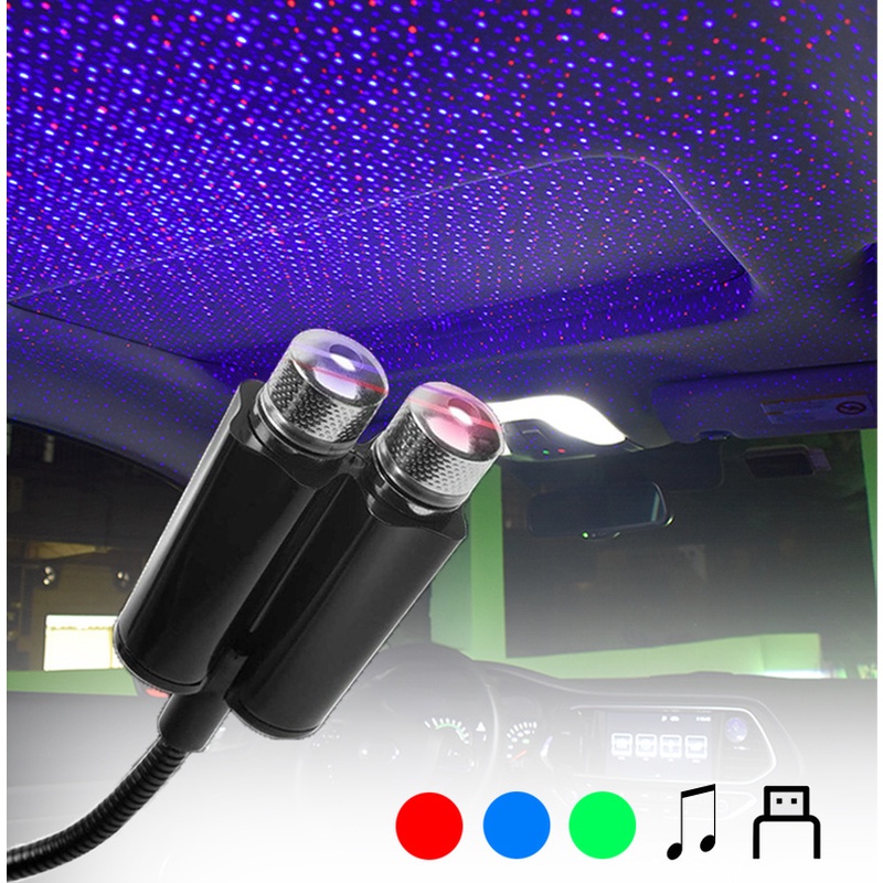 Đèn LED USB Hai Màu Sắc Lấp Lánh Ánh Sao Điều Khiển Bằng Giọng Nói Trang Trí Nội Thất Xe Hơi