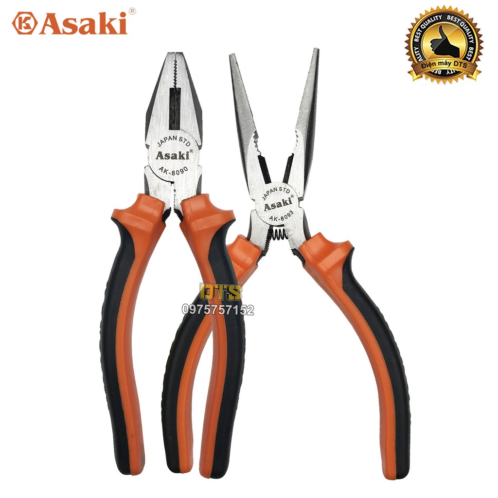 Bộ 2 kìm điện - kìm nhọn kiểu Mỹ Asaki A+cut Tech 6 inch/ 150mm, thép High Carbon độ cứng cao