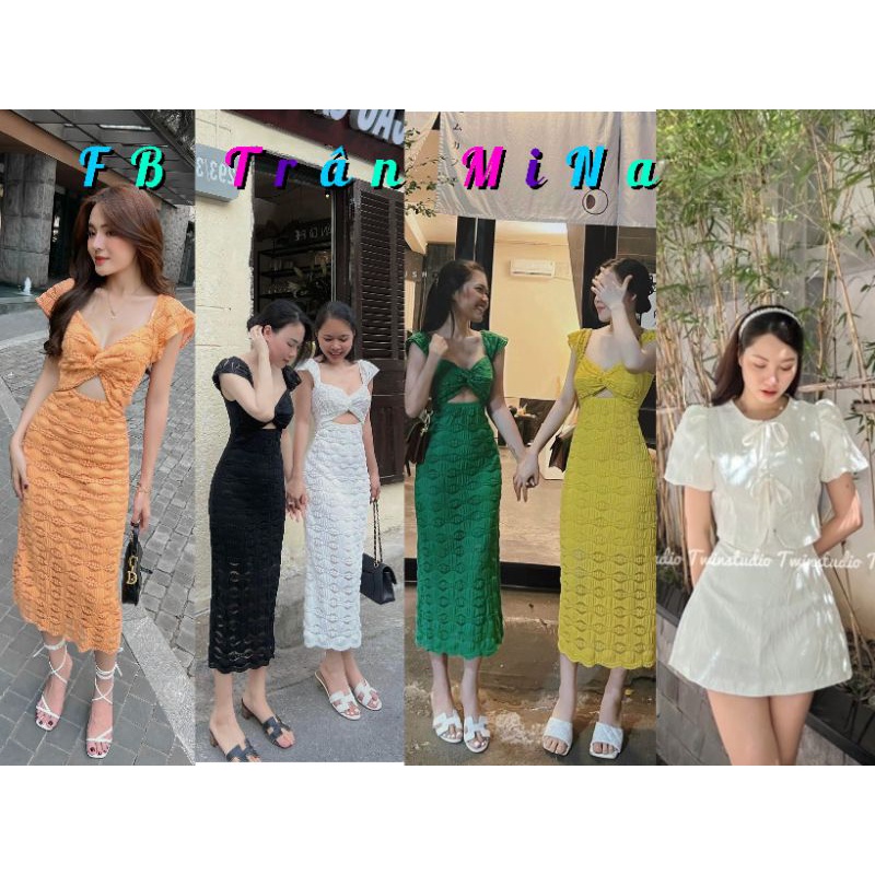 SET ÁO TRẮNG HOA NỔI CỘT DÂY THẮT NƠ + CHÂN VÁY