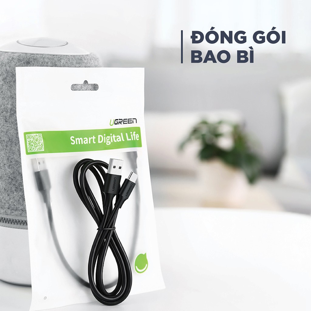 Cáp sạc nhanh UGREEN US287 USB 2.0 sang USB Type-C, điện áp 3A, độ dài từ 0.25m đến 2m - Hàng phân phối chính hãng