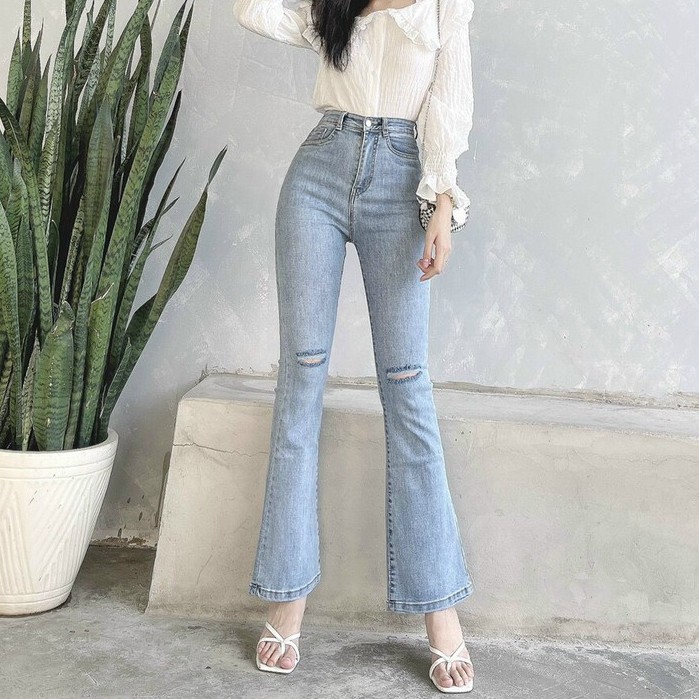 Quần jean nữ Kpboutique ống loe chất jean co dãn cao cấp