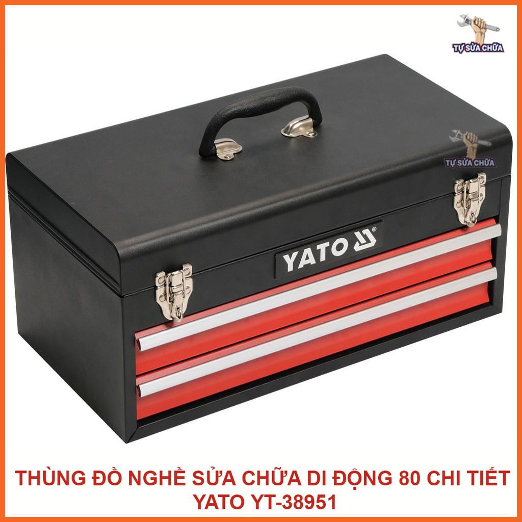 Thùng đồ nghề sửa chữa di động 80 chi tiết Yato YT-38951 chính hãng Yato Ba Lan, bộ dụng cụ sửa chữa xe máy chuyên dụng