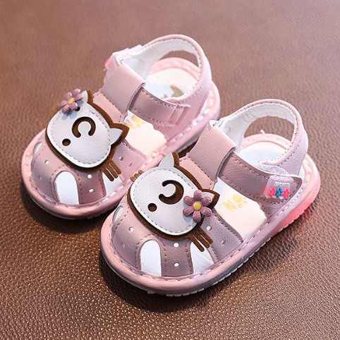 Giày sandal mèo hồng chớp dèn cho bé tập đi