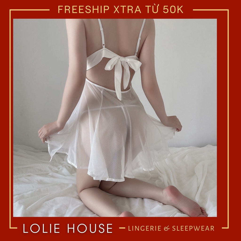 Váy ngủ sexy gợi cảm ren xuyên thấu thắt nơ sau lưng, Đầm ngủ sexy gợi cảm cho nữ LOLIE HOUSE - VN35