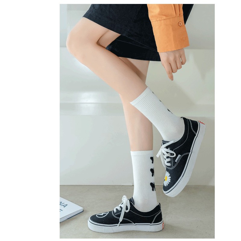 Tất cổ cao Vacone vớ unisex trắng đen họa tiết butterfly cực chất TN38