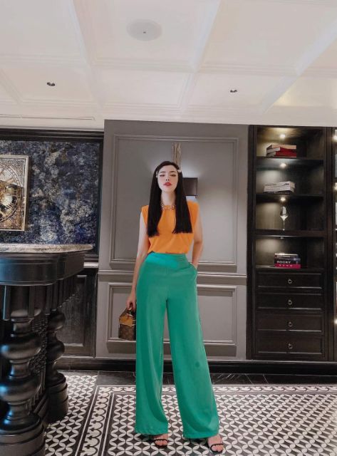 Quần dài ống suông phủ gót thêm màu