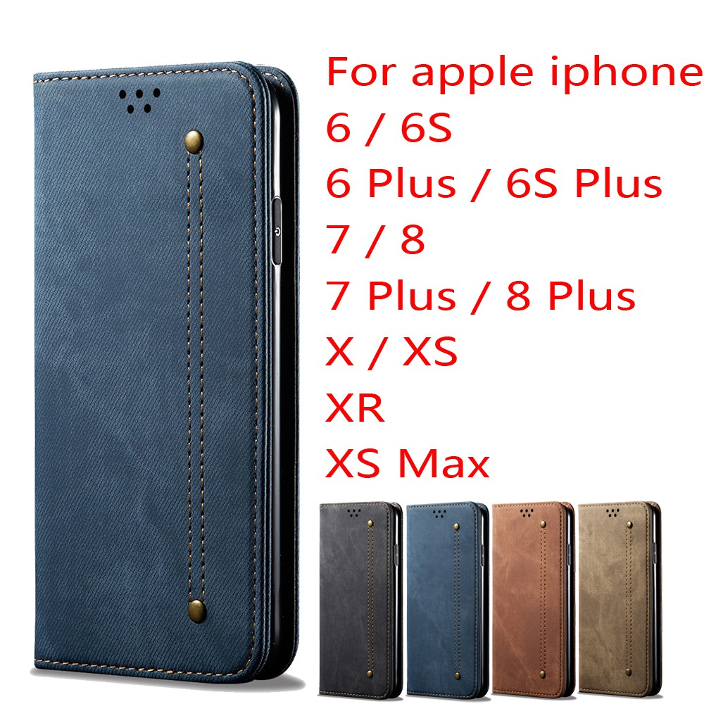 Bao da điện thoại dạng jean kiểu ví gập đựng thẻ cho iPhone XS max XR iP 6S+ 8 Plus XS 6P iP7+ Plus XS