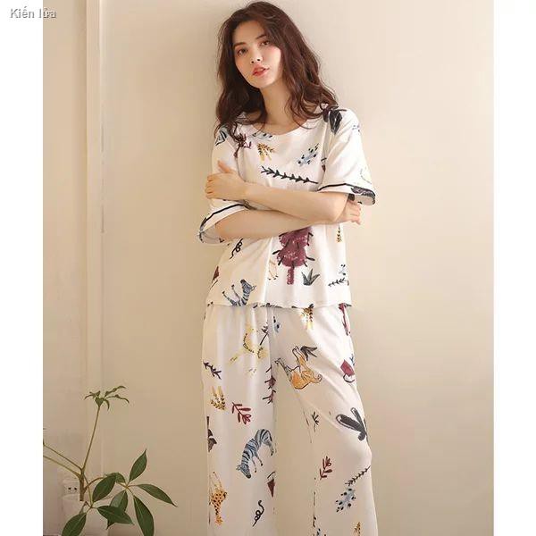 【MEGDEN】๑✁Bộ đồ ngủ của phụ nữ mùa xuân và thu quần cắt ngắn Cô gái sinh viên Hàn Quốc hè rộng rãi mặc nhà mỏng phù hợp với <