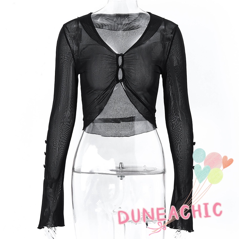 Áo Croptop Tay Dài Thiết Kế Xuyên Thấu Quyến Rũ