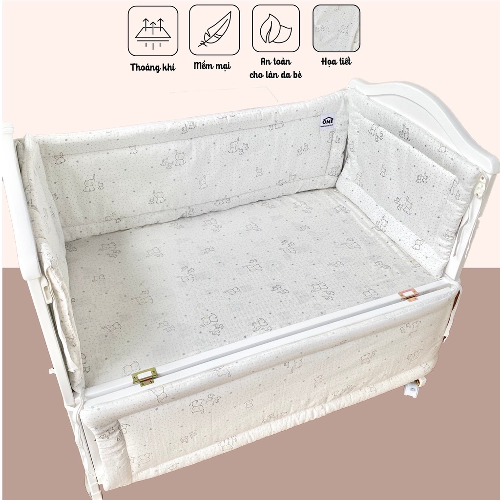 Bộ quây cũi vải kèm ga bọc đệm Ome cho bé đa dạng kích thước, màu sắc sử dụng cho mọi loại cũi | Quây cũi vải cho bé