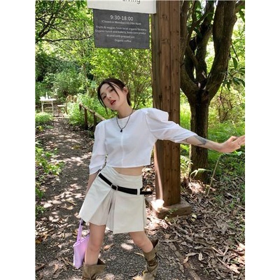 Áo Sơ Mi Tay Lửng Dáng Rộng Xếp Ly Thời Trang Mùa Hè Cho Nữ