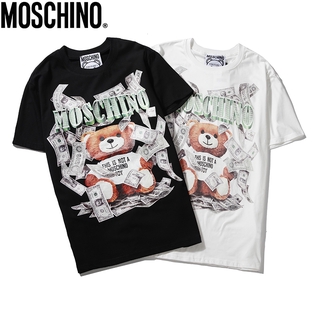 Áo Thun Tay Ngắn Cổ Tròn Chất Liệu Cotton In Hình Gấu Moschino Độc Đáo