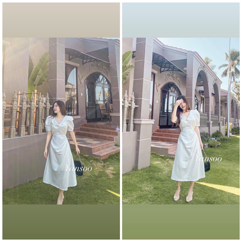 219💙  TRẮNG DÁNG XUÔNG NGỰC  XOẮN CỔ V CỰC CHẢNH( Váy xinh dự tiệc - đi biển ) Full size SML