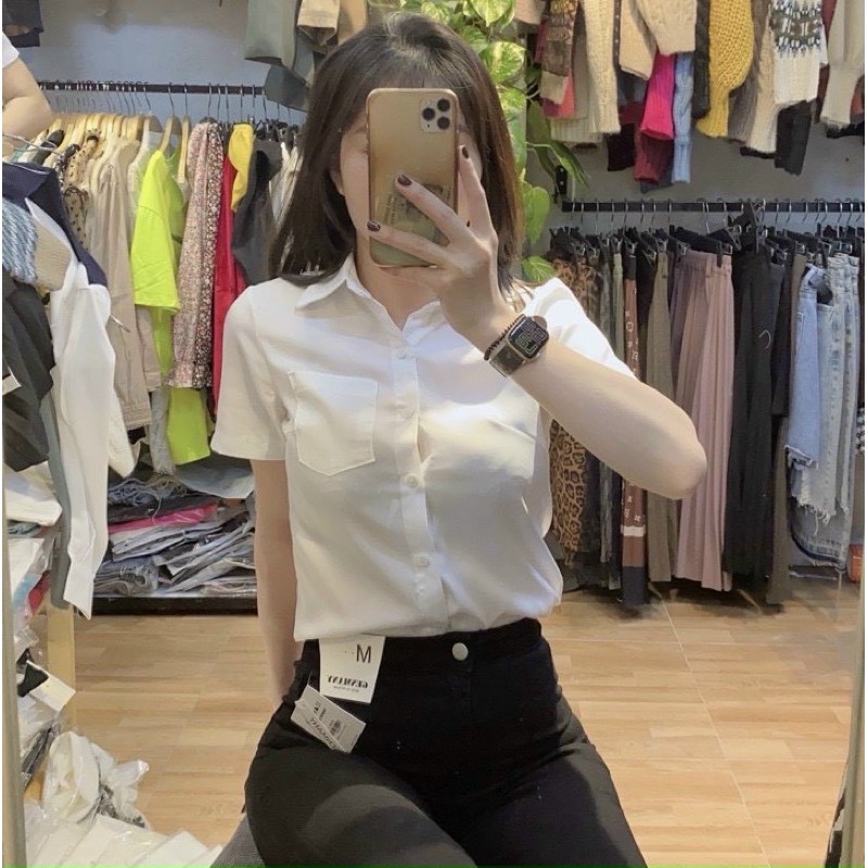 ÁO SƠ MI TRẮNG CỘC TAY 1 TÚI MS12888