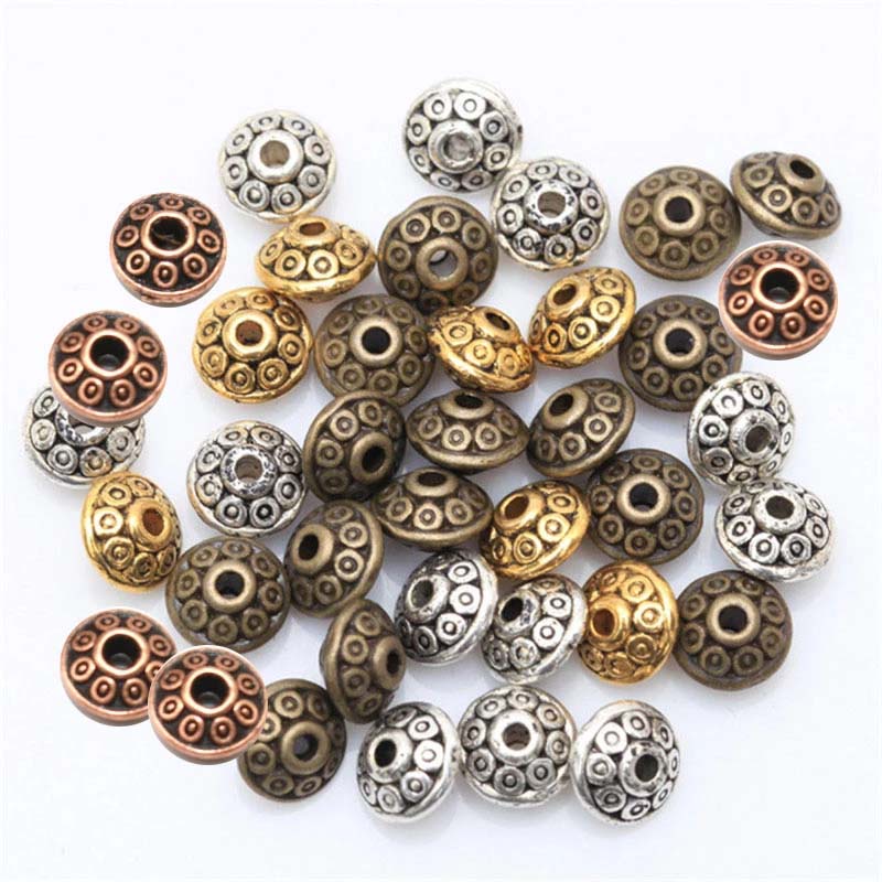 100 Hạt Xỏ Lỗ Hình Đĩa Bay Bằng Bạc Phong Cách Tây Tạng Cổ Điển 6.5mm Dùng Làm Trang Sức DIY