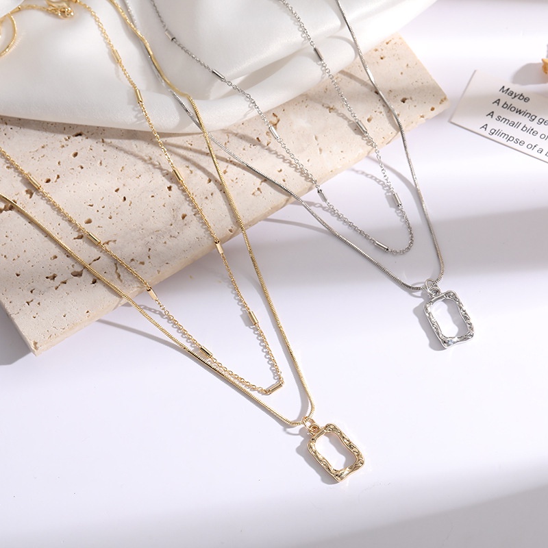 Vòng cổ choker nhiều lớp bằng hợp kim màu vàng/bạc mặt hình học đơn giản cổ điển cho nữ