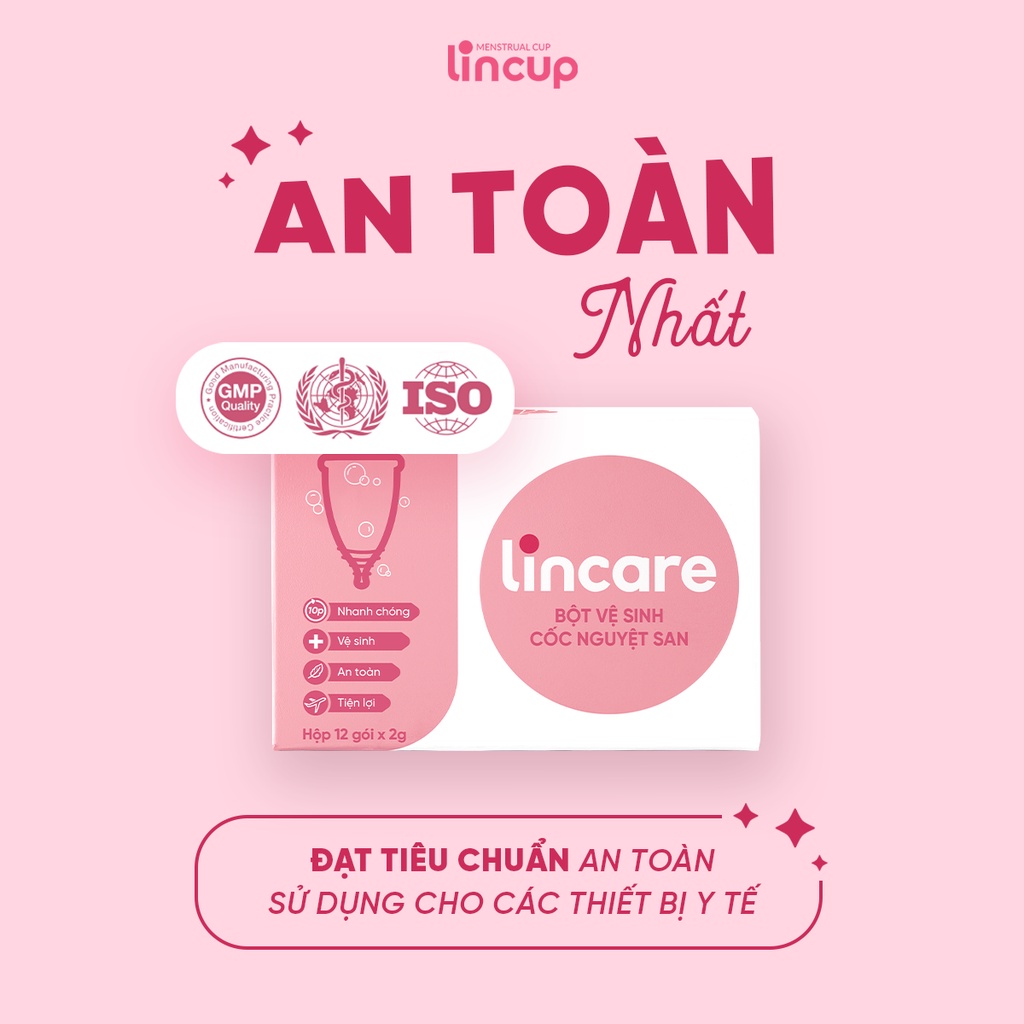 Bột tiệt trùng cốc nguyệt san Lincare (Hộp 12 gói x 2g)